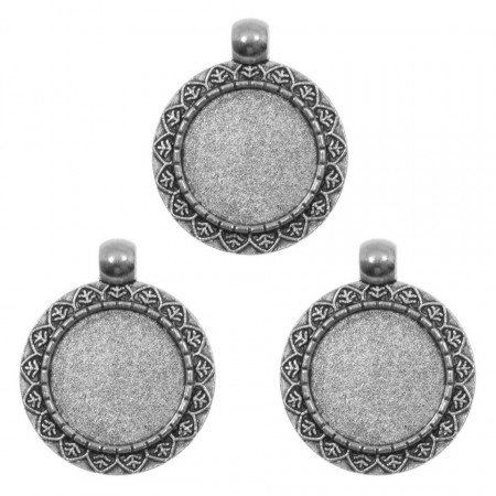 Pandantiv baza argintiu inchis cabochon rotund 25x31mm 3/set P221