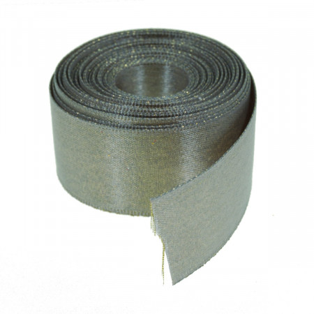 Panglica satinata gri inchis cu sclipici auriu 25mm x 5m