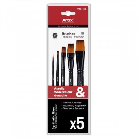 Pensula sintetica varf drept coada scurta 5/set Artix 2-5-10-15-20 PP386-02