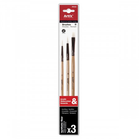 Pensula sintetica varf rotund/drept coada scurta 3/set Artix 2-6-8 PP232