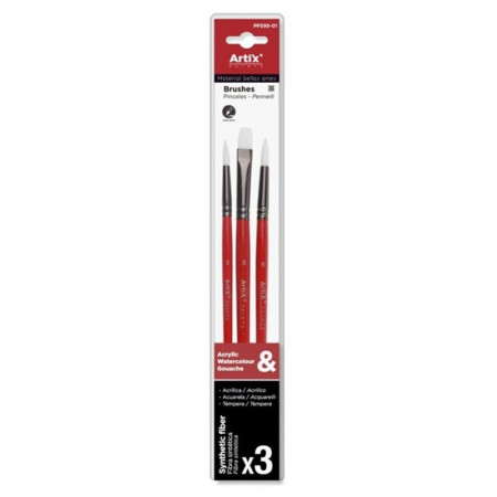 Pensula sintetica varf rotund/drept coada scurta 3/set Artix 2-6-8 PP395-01