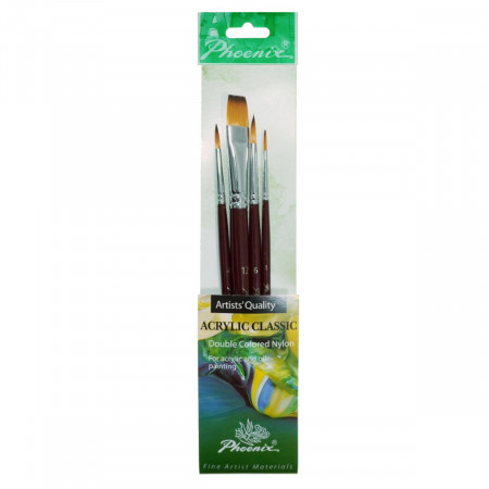 Pensula sintetica varf rotund/drept coada scurta 4/set Phoenix Classic 1-4-6-12