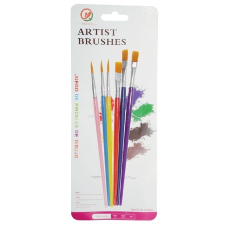 Pensula sintetica varf rotund/drept coada scurta multicolor 6/set 19-83