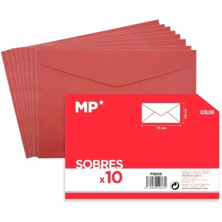 Plic rosu cu clapeta gumata 17,6x12cm 80g 10/set MP PS036