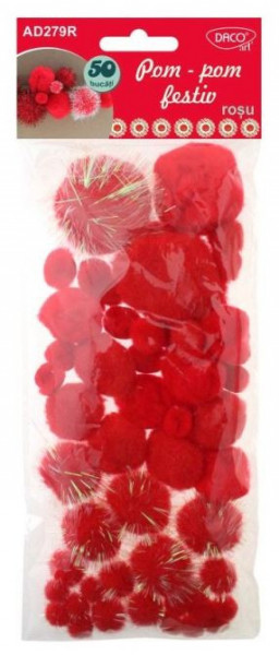 Pompon rosu marimi diferite 50/set Daco AD279R