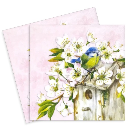 Servetel casuta pasare si flori de cires 33x33cm 2/set 13314295