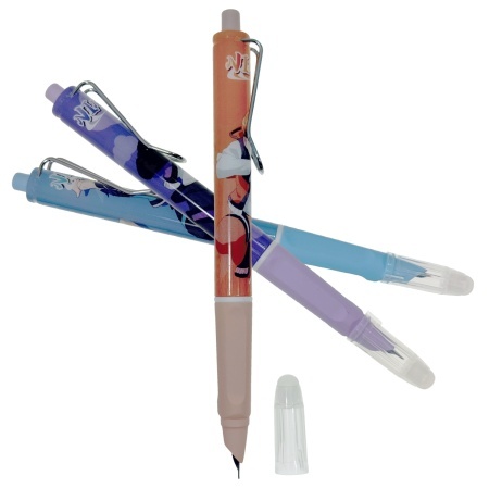 Stilou plastic cu convertor + clicker + guma de sters modele diverse 219