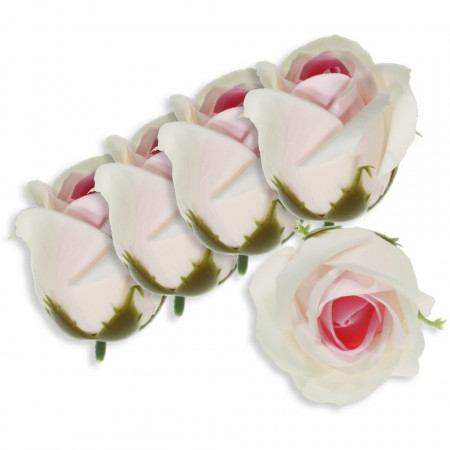 Trandafir din sapun alb/roz degrade 5cm cu tija din plastic 5/set