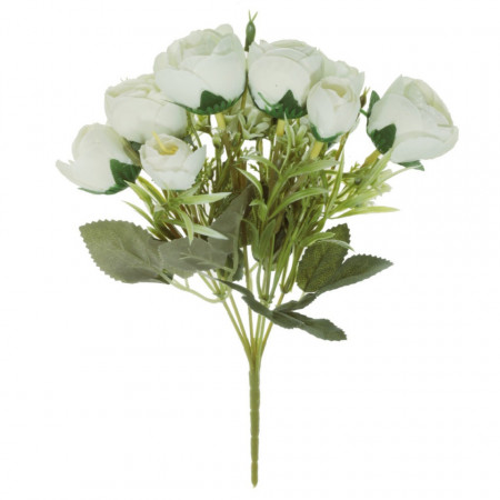 Trandafir textil si plastic alb 28cm 6 ramificatii