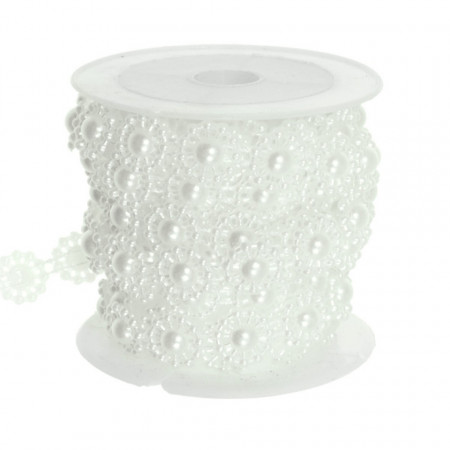 Banda decorativa alba cu perlute model-3 1,5m/rola 364966