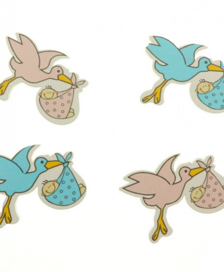 Barza cu bebe lemn roz si bleu 4/set 100749