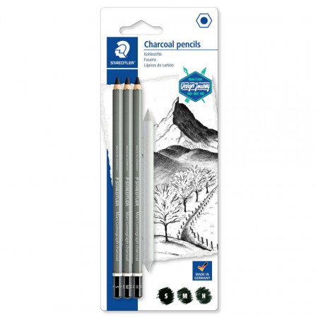 Creion carbune si blender grafica Mars Lumograph 4/set Staedtler 100C SBK4
