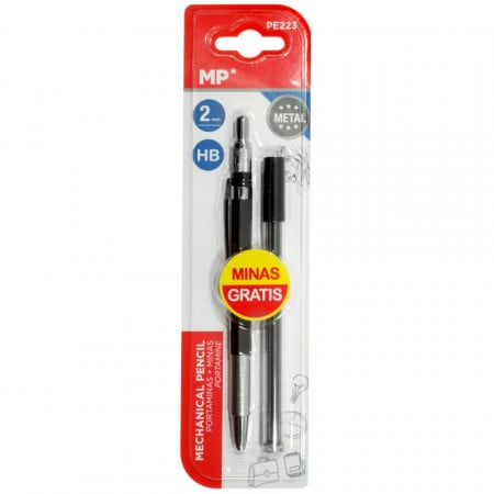 Creion mecanic 2,0mm corp metalic negru/argintiu si 5 mine rezerva HB 2,0mm MP PE223