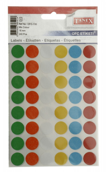 Etichete buline 6 culori 1,6cm 5 coli x 48buc/set Tanex OFC-MX130