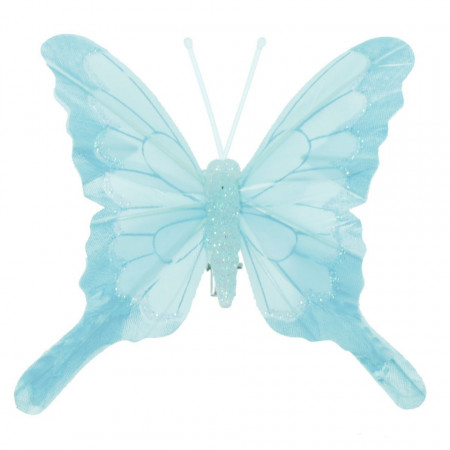 Fluture pene si plastic bleu cu sclipici si cleste 9,5x9cm