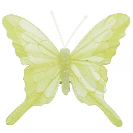 Fluture pene si plastic galben cu sclipici si cleste 9,5x9cm