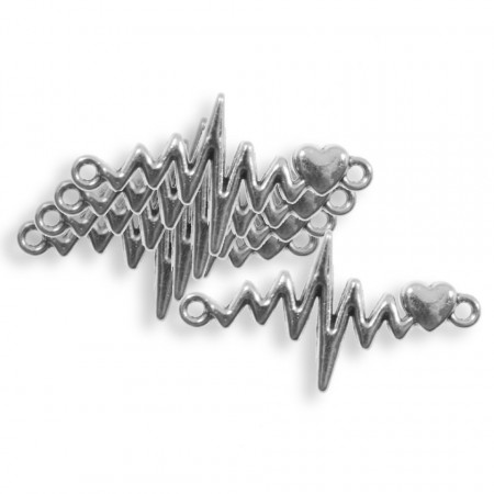 Link metalic argintiu inchis inima cu grafic EKG 31X17mm 5/set