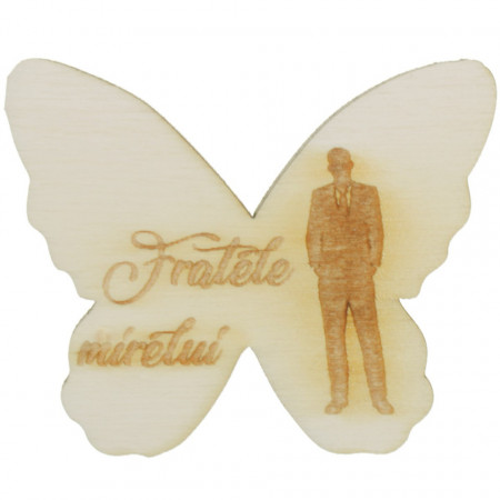 Marturie nunta fluture placaj gravat -Fratele mirelui-4,5x5,5cm