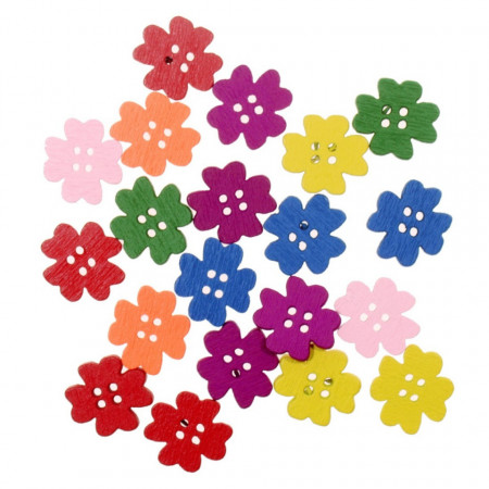 Nasture lemn multicolor floare 1,5cm cu 4 gauri 20/set
