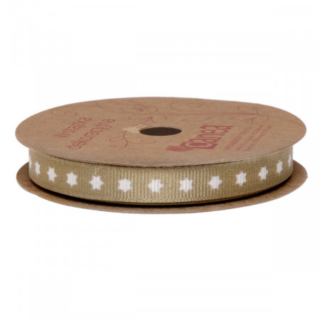 Panglica ripsata bej cu stelute albe 10mm x 10m/rola Canea yxr-pl1719_02