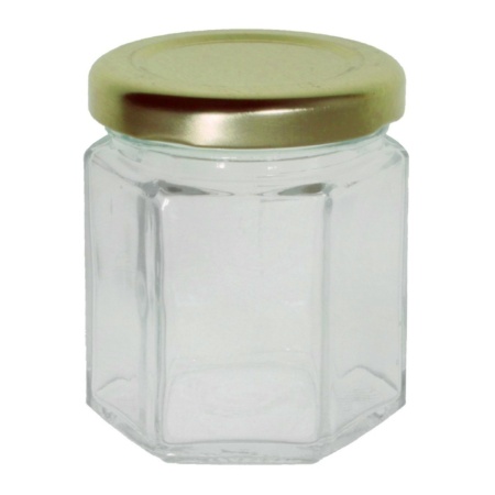 Borcan sticla hexagonal capac metal 35ml (TO 43 PP)