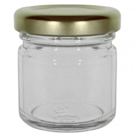 Borcan sticla rotund capac metal culori diverse 25ml (40 TO 42 HT)