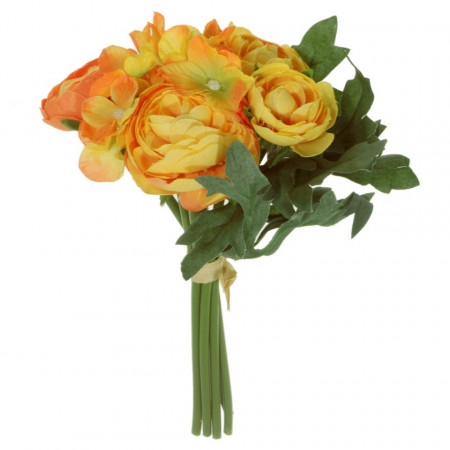 Buchet bujor si hortensie plastic si textil galben/portocaliu 20cm 7fire Canea 81CAN1-457_49-2