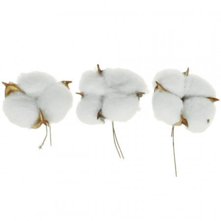 Cap floare bumbac artificial natur 5-6cm 3/set
