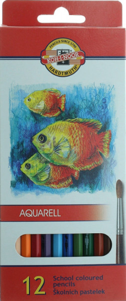 Creion color acuarelabil Mondeluz cutie carton model pesti 12 culori/set Koh-I-Noor K3716-12P