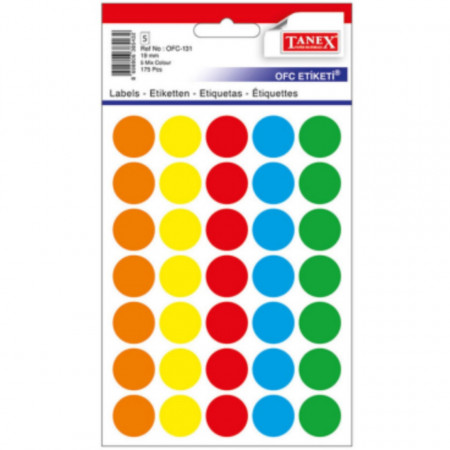 Etichete buline 5 culori 1,9cm 5 coli x 35buc/set Tanex Ofc-131