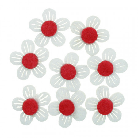 Floare pasla alb/rosu cu adeziv 2cm 8/set