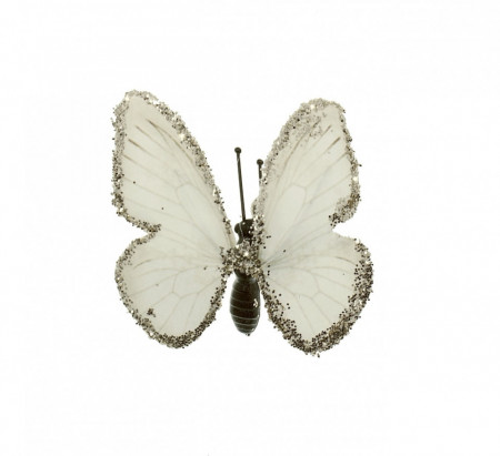 Fluture hartie alb cu sclipici auriu si clips model-1 5,5cm DD56480