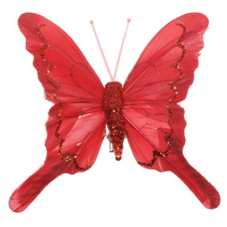 Fluture pene si plastic rosu cu sclipici si cleste 9,5x9cm