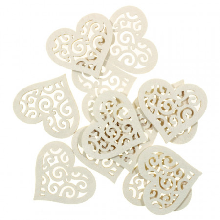 Inima lemn alba filigranata 4x3,5cm 12/set Canea 253CAN1449_W