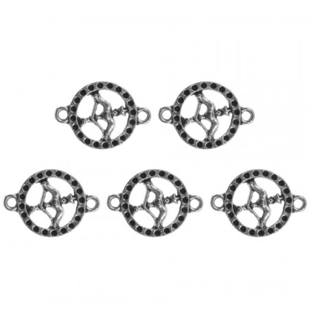 Link metalic argintiu inchis zodia Sagetator 22x16mm 5/set