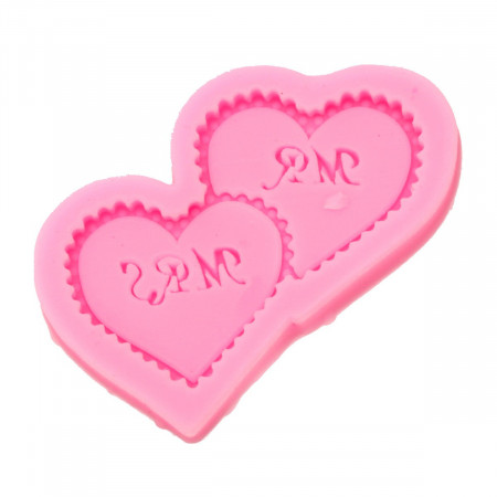 Matrita silicon inimi cu inscriptie Mr & Mrs 9,7x8,8x0,8cm 824101 roz
