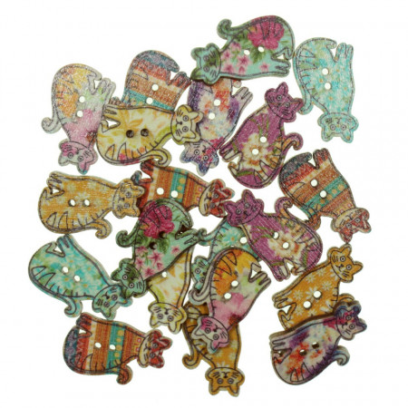Nasture lemn multicolor pisica 1,7x2,8cm 20/set