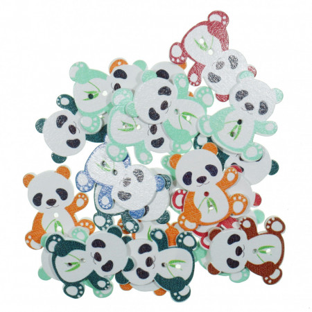 Nasture lemn multicolor urs panda 2,6x2,8cm 20/set