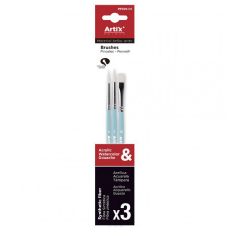 Pensula sintetica varf rotund/drept coada scurta 3/set Artix 5-7-12 PP399-01