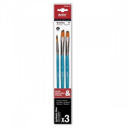 Pensula sintetica varf rotund/drept/tesit coada scurta 3/set Artix 0-6-8 PP396-02