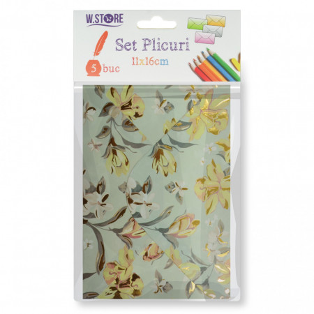 Plic hartie imprimat model floral 9 16x11cm 5/set 079067/068/069/072