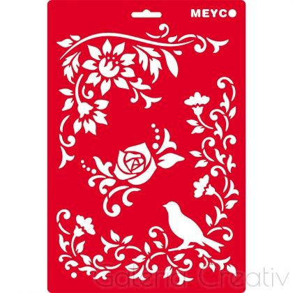 Sablon plastic flori si pasari A4 Meyco 66046