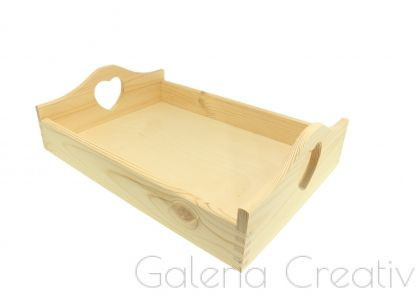 Tava lemn dreptunghiulara maner inima decupata 40x30x10,5cm TC774D