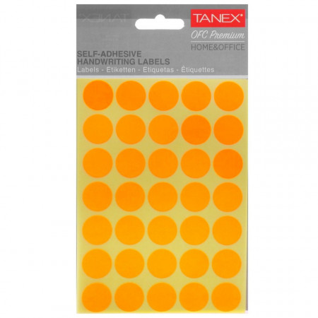 Etichete buline portocaliu neon 1,9cm 5 coli x 35buc/set Tanex OFC-131