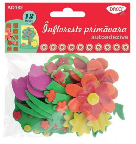 Floare carton buretat multicolor 4 modele cu adeziv 12/set Daco AD162