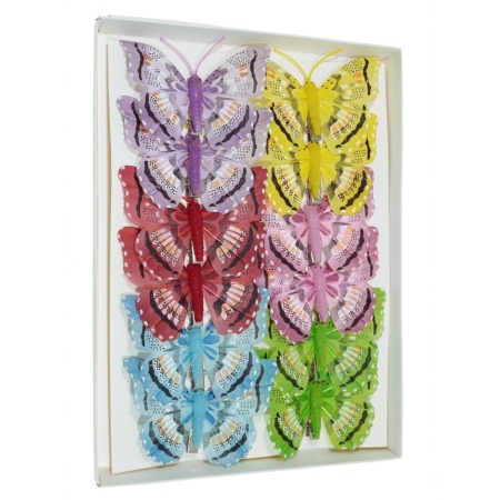 Fluture pene si plastic cu cleste model 2 multicolor 7,5,x6cm 12/set