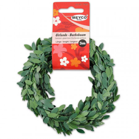 Ghirlanda cu frunze de buxus verde 1,2x0,5cm lungime 3m Meyco 17941