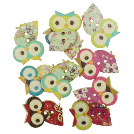 Nasture lemn multicolor bufnita 2,2x3cm 10/set