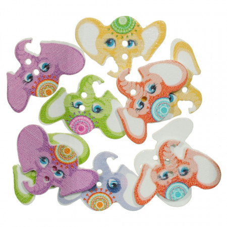 Nasture lemn multicolor cap elefant 2,8x1,9cm 10/set
