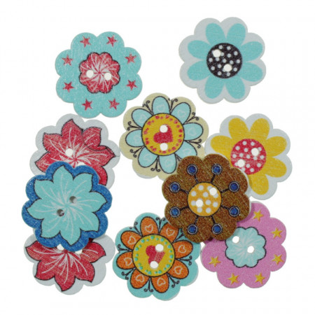 Nasture lemn multicolor floare 2cm 10/set